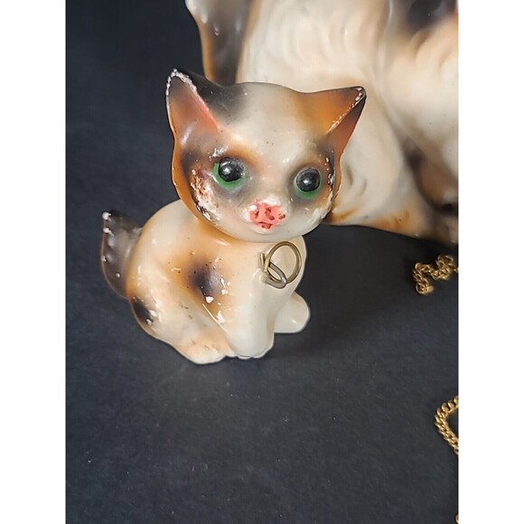 Vintage Arnart Calico Mother Cat with 2 Baby Kittens on Chains Ceramic Japan - Picture 9 of 11